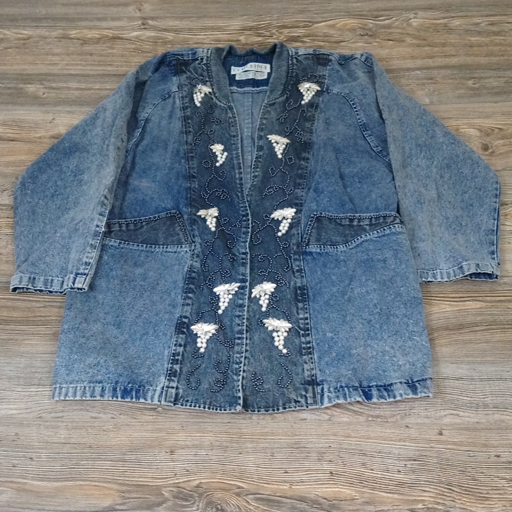Vintage Golden River Embellished Acid Wash Denim Blue Jean Jacket